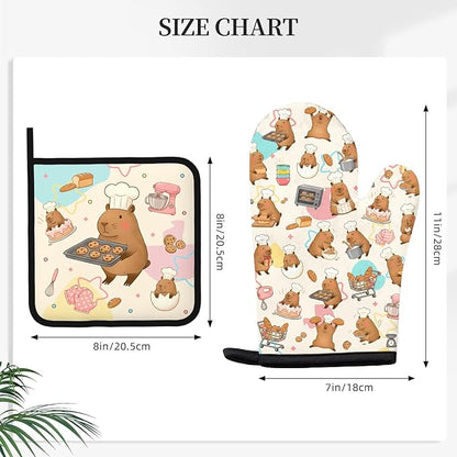 Capybara Gifts for Women, Funny Capybara Oven Mitt & Pot Holder Set, Heat Resistant Silicone Kitchen Mittens, Birthday Mother's Day Housewarming Gift Idea for Mom, Wife, BFF