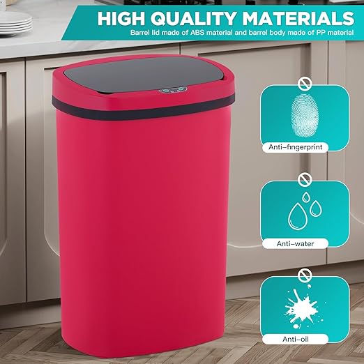 PayLessHere | 13 Gallon Plastic Trash Can | Red | Automatic Touchless Lid with Motion Sensor | Kitchen Garbage Can with Waterproof Design | for Home, Office, Bathroom | Pack of 3 - Image 3