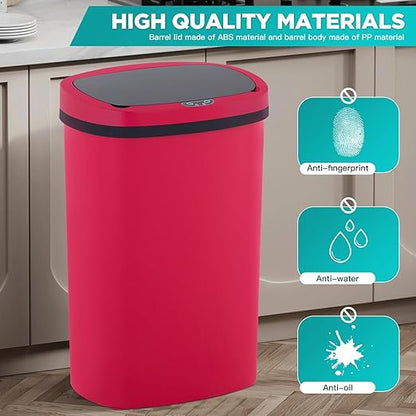 PayLessHere | 13 Gallon Plastic Trash Can | Red | Automatic Touchless Lid with Motion Sensor | Kitchen Garbage Can with Waterproof Design | for Home, Office, Bathroom | Pack of 1 - Image 4