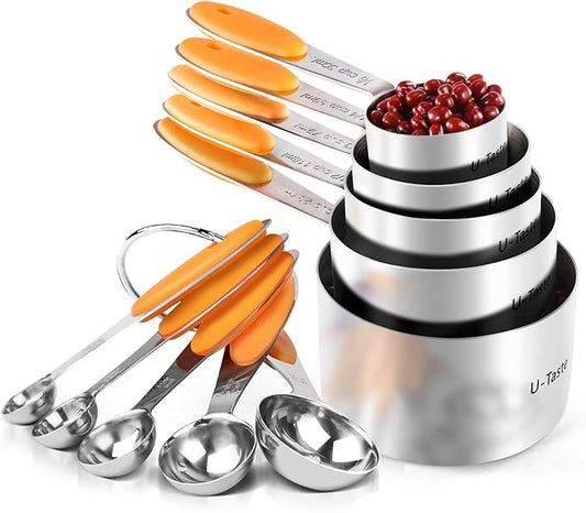 Measuring Cups : U-Taste 18/8 Stainless Steel Measuring Cups and Spoons Set of 10 Piece, Upgraded Thickness Handle(Orange) by U-Taste