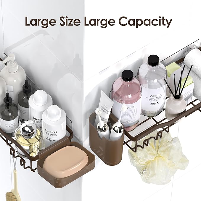 NESOMI Shower Caddy Adhesive Shower Organizer 7-Pack, Rustproof Stainless Steel Bathroom Shelves, Large Capacity No-Drill Rack Storage Accessories with Soap Dish Toothbrush Holder Hooks - Image 8