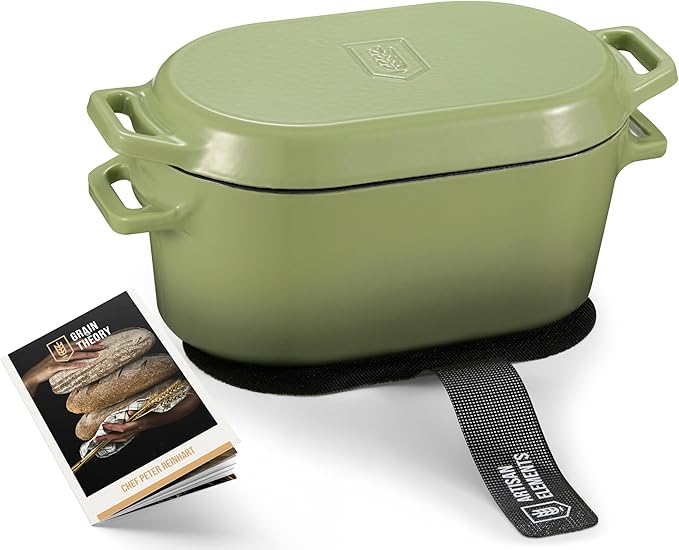 Kook Dutch Oven, for Bread Baking, Sourdough Loaf Pan, Dual Handles, Enameled Cast Iron, with Sling, Dishwasher Safe, Oven safe 500F, 3.4 Qt, Sage Ombre by Kook