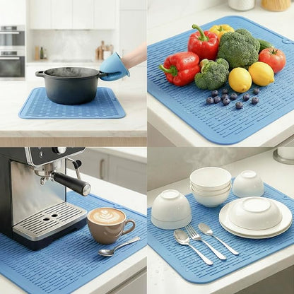 MicoYang Silicone Dish Drying Mat for Multiple Usage,Easy clean,Eco-friendly,Heat-resistant Silicone Mat for Kitchen Counter or Sink,Refrigerator or Drawer Liner Light Blue XL 18 inches x 16 inches - Image 4