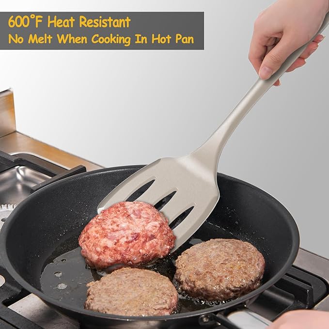 Silicone Spatula Set, 600°F Heat Resistant Silicone Spatula Turner Flipper for Cooking, Non Stick and Non Scratch Kitchen Utensils for Eggs & Pancakes, 4 Pack,Khaki - Image 5