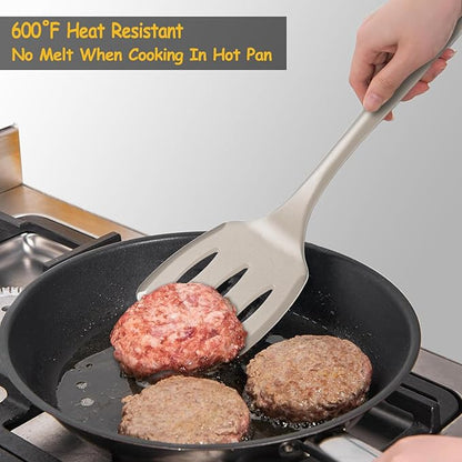 Silicone Spatula Set, 600°F Heat Resistant Silicone Spatula Turner Flipper for Cooking, Non Stick and Non Scratch Kitchen Utensils for Eggs & Pancakes, 4 Pack,Khaki - Image 5