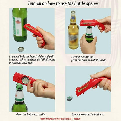 Black Cap Gun Bottle Opener - Fun and Functional Novelty Beer Bottle Opener with Realistic Design, Gift for Beer Lovers, Parties, and Themed Events