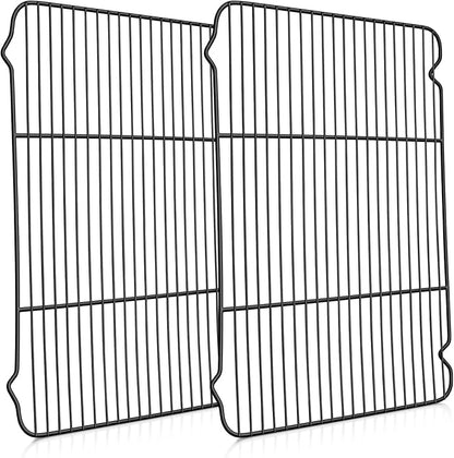 P&P CHEF Cooling Baking Rack Pack of 2, 16.6" x 11.5", Stainless Steel Cooling Racks for Cooking Baking Roasting Grilling Drying, Dense Wires & Smooth Edge, Easy to Clean, Black