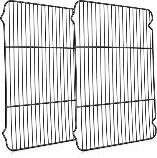 P&P CHEF Cooling Baking Rack Pack of 2, 16.6" x 11.5", Stainless Steel Cooling Racks for Cooking Baking Roasting Grilling Drying, Dense Wires & Smooth Edge, Easy to Clean, Black
