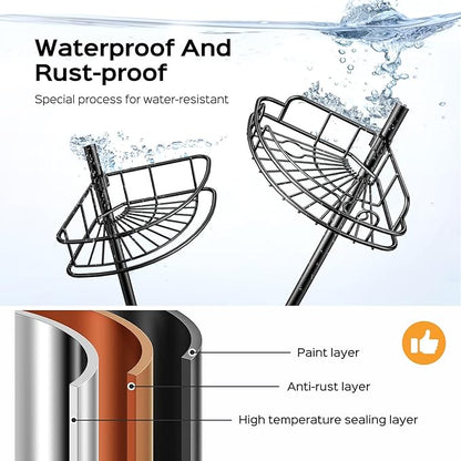 HAMITOR Corner Shower Caddy Tension Pole: 4-Tier Rust-Resistant Adjustable Bathroom Organizer Shelves - 47-121 Inch No-Drill Quick Installation - Space-Saving Storage for Renters Families - Black - Image 2