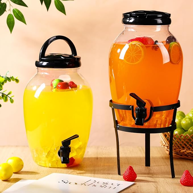 Havawish 2 Pack Drink Beverage Dispenser with Stand for Parties 1.16 Gallon Plastic Water Lemonade Juice Dispenser with Spigot and Lid for Countertop Weddings(Black)