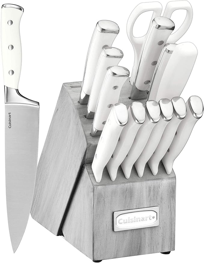 Cuisinart 15-Piece Knife Set with Block, High Carbon Stainless Steel, Forged Triple Rivet, Natural/Gray C77WTR-15PG by Cuisinart