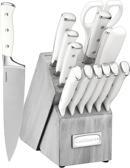 Cuisinart 15-Piece Knife Set with Block, High Carbon Stainless Steel, Forged Triple Rivet, Natural/Gray C77WTR-15PG by Cuisinart