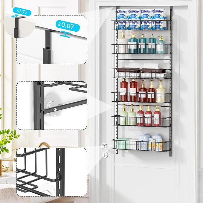 ElegantArray 6-Tier Pantry Door Oragnizer, Over The Door Pantry Organizer Rack and Storage, Hanging Spice Rack Shelves Door, Home Office Laundry Room Bathroom & Kitchen Organization Essentials Metal - Image 6