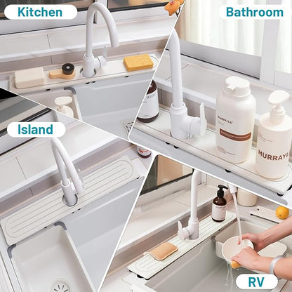 Faucet Mat for Kitchen Sink with Raised Feet, Fast Drying Diatomite Stone Sink Tray, Water Absorbent Faucet & Sink Splash Guard, Prevents Moisture Buildup, Durable Protector for Bathroom Counter