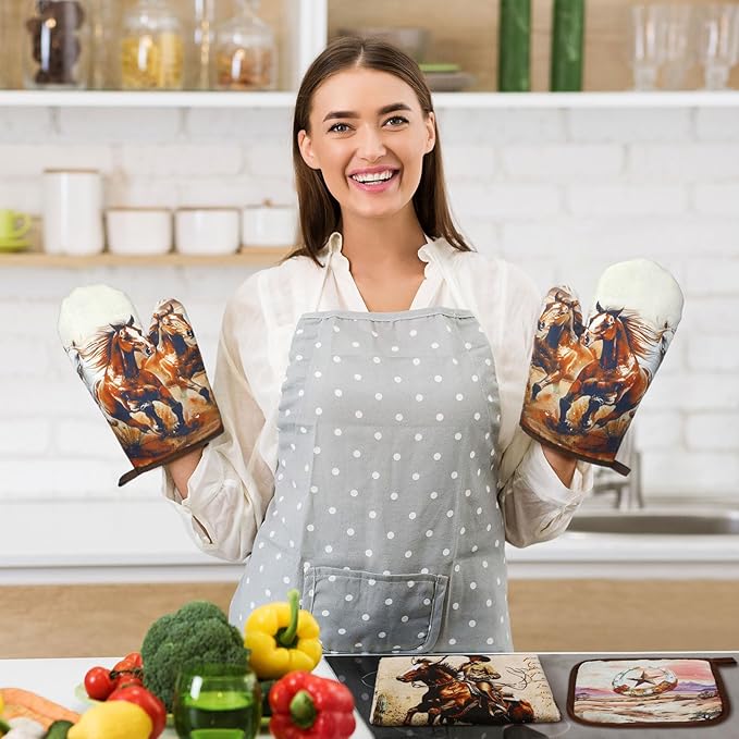 Leinuosen 6 Western Cowboy Kitchen Towels Kitchen Decor and Accessories Set Floral Plant Oven Mitts and Pot Holders Sets Farmhouse Absorbent Dish Towels for Cooking Baking Grilling - Image 6