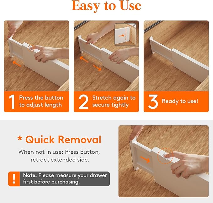 Lifewit 8 Pack 5" High Drawer Dividers 34-56cm/13.5-22" Adjustable Drawer Organizer for Clothes/Utensils, Expandable Drawer Separator in Dresser/Kitchen/Bedroom/Office Organization & Storage White - Image 3