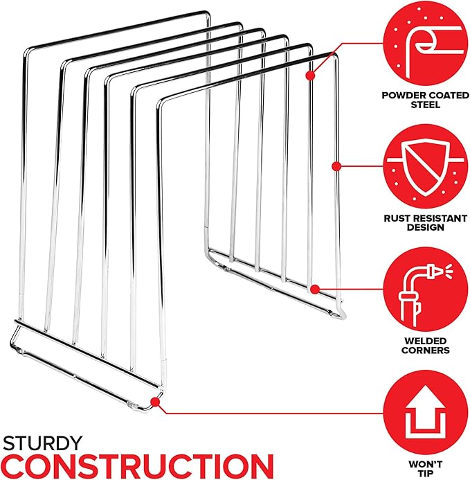 Stock Your Home Chrome (2 Pack) Extra Tall Steel Baking Pan Organizer Rack for Cabinet Storage or Kitchen Counter, Cookie Baking Sheet Organizer with Dividers, Muffin Tin and Cutting Board Holder - Image 3