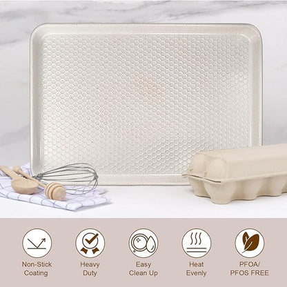 Wildone Baking Sheet Pan Set, Honeycomb Embossed Nonstick Baking Sheet 15x10 In, Thicker Carbon Steel Cookie Sheet, Even Heating Jelly Roll Pan, White, 2 Pack - Image 9