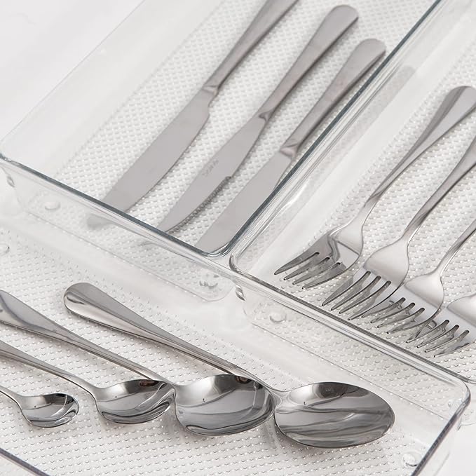 3 Pack Clear Plastic Drawer Organizer Tray Cutlery Utensil Makeups Drawer Silverware Organizers 12" X 6"… (6P(6X6+6X9+6X15))