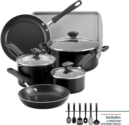 Farberware Cookstart DiamondMax Nonstick Cookware/Pots and Pans Set with Glass Lids, Dishwasher Safe, Includes Baking Pan and Kitchen Cooking Tools, 15 Piece - Black - Image 3