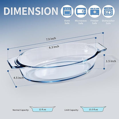 Mini Casserole Dish Oval 4 Pack, 13oz Glass Baking Dish, Banana Split Bowls, Single Serving, Individual Bakeware Baking Pans for Oven Microwave Air Fryer, Clear Prep Bowls - Image 3