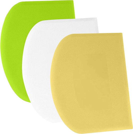 SURDOCA Dough Scraper Bench Scraper - 3P 4.7x3.7" Plastic Flexible Bowl Scraper, Sharp Edge & Angles Cake Scraper. Non-Slip Bakeware Decorating Tools Sculpting & Modeling Tools - White+Yellow+Green by SURDOCA