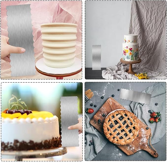 3 Pieces 8.7 Inche Stainless Steel Cake Scraper，Double Sided Patterned Edge Stripe Edge Smoother Scraper Cake Decorating，Cake Decorating Comb Cake Scraper (3, 3) - Image 4