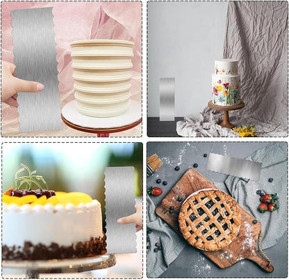 3 Pieces 8.7 Inche Stainless Steel Cake Scraper，Double Sided Patterned Edge Stripe Edge Smoother Scraper Cake Decorating，Cake Decorating Comb Cake Scraper (3, 3) - Image 4