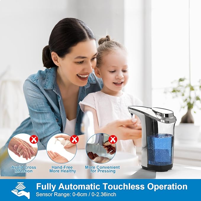 PZOTRUF Automatic Soap Dispenser, Touchless Dish Soap Dispenser 17oz/500ml with Infrared Sensor, 5 Adjustable Soap Dispensing Levels, Liquid Hand Dispenser for Bathroom Kitchen Sink (Silver) - Image 2
