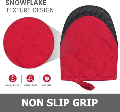 1 Pair Short Oven Mitts - Silicone Kitchen Oven Gloves High Heat Resistant 500℉, Mini Oven Mits with Non-Slip Grip Surfaces and Hanging Loop for BBQ, Baking, Cooking and Grilling (Red) - Image 5