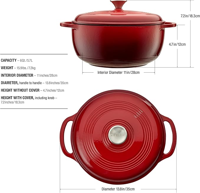 Mercer Culinary Enameled Cast Iron Round Dutch Oven, 6 qt., Red - Image 5