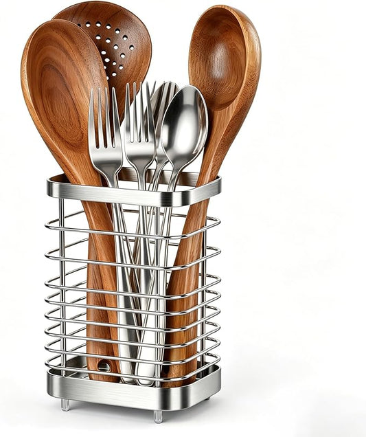 Utensil Holder, Stainless Steel Utensil Drying Rack for Kitchen Counter, Silverware Cutlery Flatware Holder Forks, Knives, Spoons, Chopsticks Organizer (Silver) by IWNTWY