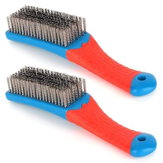 2 Pack Wire Brushes for Cleaning-Heavy Duty Stainless Steel Wire Scratch Brush for Metal Rust Cleaning,Paint Scrubbing with Rubber Covered Handle (2)
