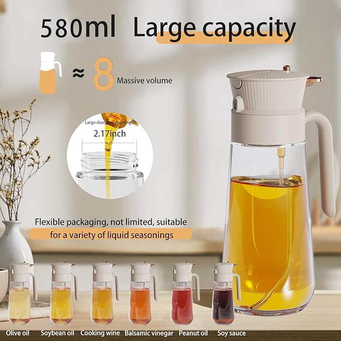 2026 New 19.6oz/580ml Olive Oil Sprayer for Cooking, Leak Glass Olive Oil Dispenser Bottle, 2 in 1 Oil Dispenser and Oil Sprayer, Switch Between Mist & Precision Pour for Air Fryer, BBQ, Salad,Baking - Image 2