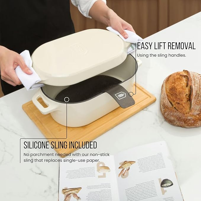 Kook Dutch Oven, For Sourdough Baking, Dual Handles, Enameled Cast Iron, includes Silicone Mat and Sourdough Guide, Dishwasher Safe, Oven safe 500F, 5 Qt, (Ivory) - Image 2