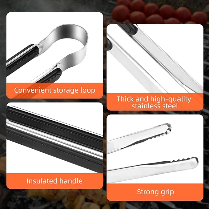 4 Pack Premium Stainless Steel Kitchen Tongs, Serving Tongs for Cooking, XEVOM Metal Food Tongs with Non-Slip Grip, Heat Resistant Grill Tongs 12 inch - Image 3