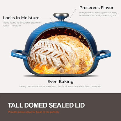 Overmont Enameled Cast Iron Bread Oven - 6QT Bread Dutch Oven for Sourdough Baking - Bread Pot with Dome Lid Cotton Potholders & Cookbook - Multi-Functional Bread Pan For Baking Frying Roasting - Image 4