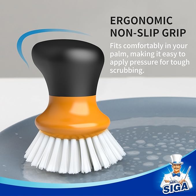 MR.SIGA Dish Scrub Brush, Palm Brush Dish Scrubber with Ergonomic Grip, Kitchen Brushes for Dishes, Orange, Pack of 2 - Image 3