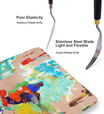 conda Palette Knife Painting Stainless Steel Spatula Palette Knife Oil Paint Metal Knives Wood Handle (Black 5 Piece) - Image 5