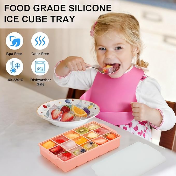 Reespring Silicone Ice Cube Tray, Ice Tray for Freezer with Lid, 3 Pack Ice Cube Trays for Freezer with 45 Flexible Easy Release Ice Trays - Image 5