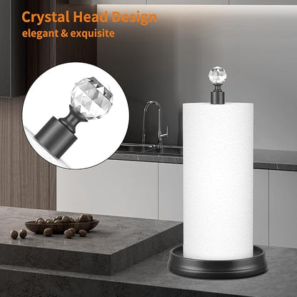 KASUNTO Crystal Head Paper Towel Holder - Steel Countertop Stand for Kitchen, Bars & Dining Tables - Fits Standard & Jumbo Rolls - Matte Black - Image 3