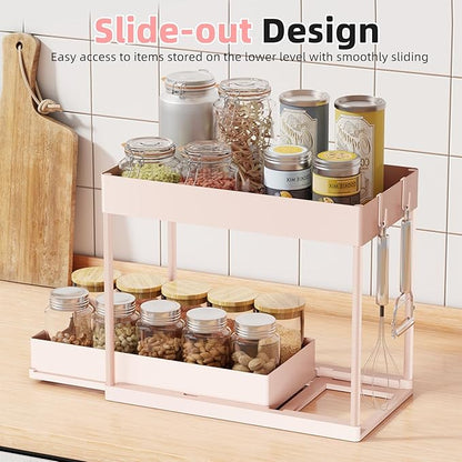 Simple Trending Under Sink Organizer 2 Pack, Sink Pull-Out Sliding Storage Cabinet, 2-Tier Under Shelf Organizer for Kitchen Bathroom, Pink - Image 4