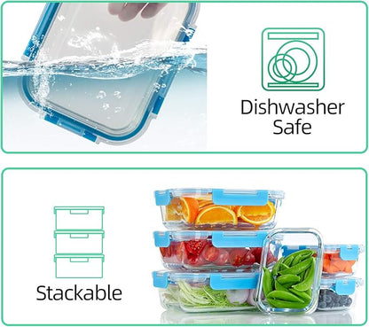 C CREST Glass Meal Prep Containers, [10 Pack] Glass Food Storage Containers with Lids, Airtight Bento Boxes, BPA Free & Leak Proof (10 Lids & 10 Containers) - Image 6