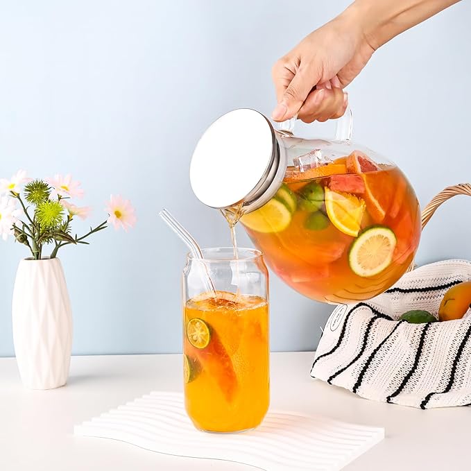 2500ml Glass Pitcher with Lid, 88 Ounces with Precise Scale Line, Hot/Cold Water Jug, Juice and Iced Tea Beverage Carafe with Lid - Image 3