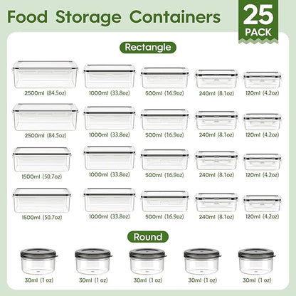 KEMETHY 50-Piece Food Storage Containers with Lids(25 Containers & 25 Lids), Plastic Food Containers for Pantry & Kitchen Storage and Organization, BPA-Free, Leak Proof, Reusable with Labels & Pen - Image 2