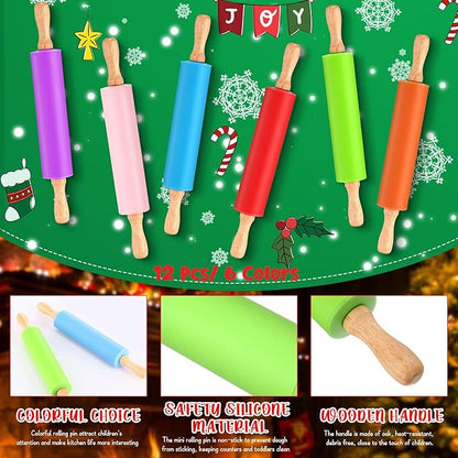 Dandat 12 Pcs Small Rolling Pin Kids 12 Inch Mini Silicone Rolling Pin for Baking Non Stick Kids Dough Roller with Wooden Handle for Kitchen Cookie Pastry Fondant Cake 6 Colors - Image 3