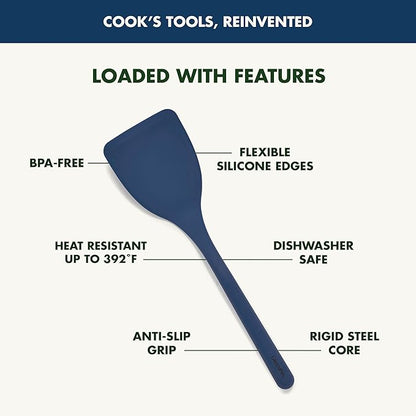 GreenPan Silicone Solid Turner Spatula, Flipping Cooking Kitchen Utensil, Flexible Rubber Nonstick Cookware, Rigid Steel Core, Heat-Resistant, Anti-Slip Handle, BPA-Free, Dishwasher Safe, Blue - Image 4