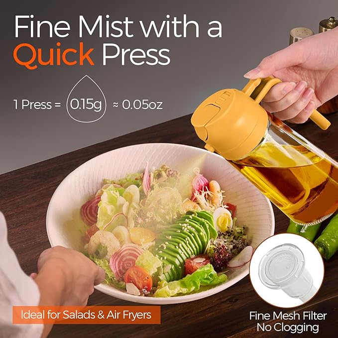 YARRAMATE 16oz/470ml Glass Olive Oil Sprayer for Cooking with Stickers, 2 in 1 Oil Dispenser for Kitchen Gadgets, Food Grade Premium Spray Bottle with Portion Control for Salad, Frying, BBQ (Orange) - Image 3