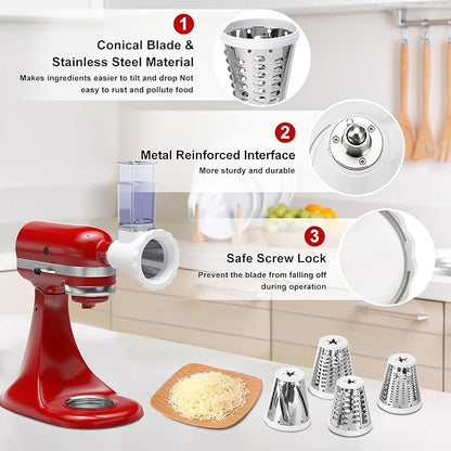 Upgraded Version - Cheese Grater Slicer Shredder Attachments for All KitchenAid Stand Mixers, Food Slicers Salad Maker Accessory Vegetable Chopper with 4 Blades Dishwasher Safe - Image 3