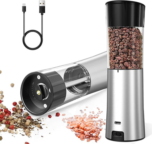 innhom Gravity Electric Salt and Pepper Grinder Set Stainless Steel Salt Grinder Pepper Mill Automatic Salt and Pepper Grinder Set with Adjustable Coarseness
